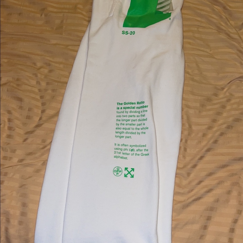 Authentic Off-White “Golden Ratio” White/Neon Sweatpants. From Neiman Marcus